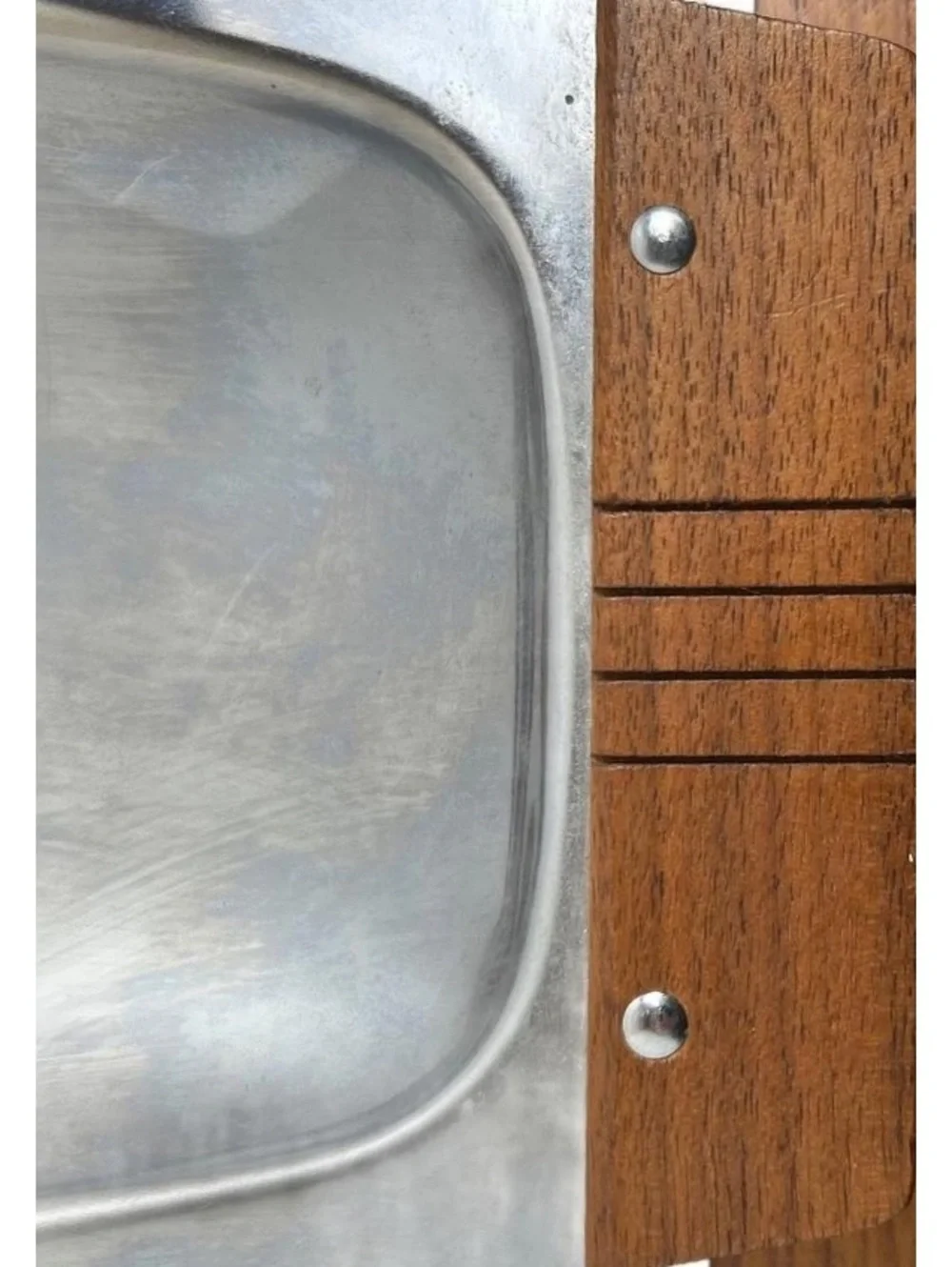Vintage Mid-Century Modern Chrome and Wood Serving Tray